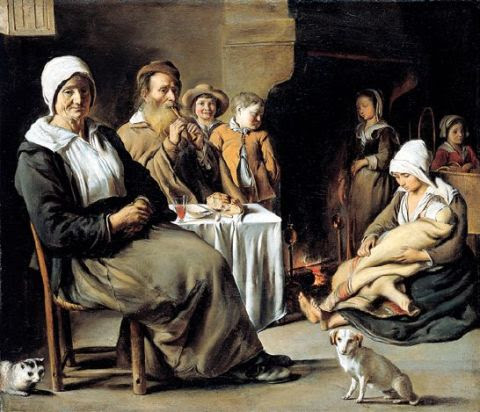 Peasant Interior With An Old Flute Player