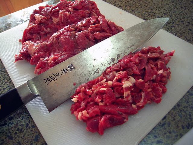 Chopping Steak for Burgers