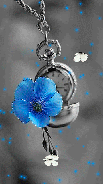 Голубой цветок и бабочки 360х640