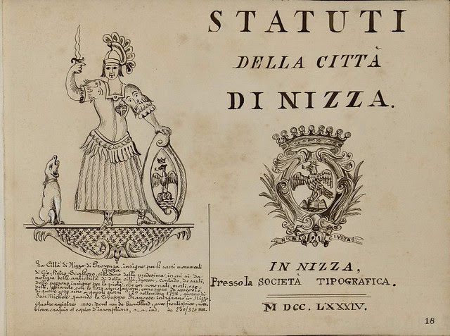B&W sketch of armorial device inclusions accompanied by Italian text blazon