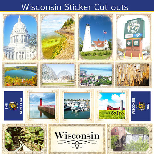 Scrapbook Customs - State Sightseeing Collection - 12 x 12 Sticker Cut Outs - Wisconsin