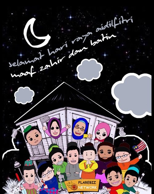 36 Gambar Kartun Muslimah Ucapan Idul Fitri