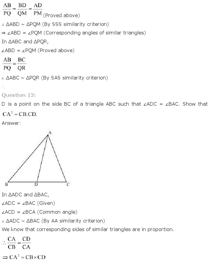 NCERT Solutions for Class 10th Maths Chapter 6 - Triangles