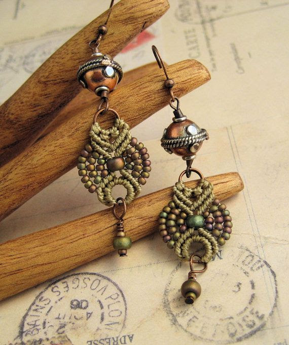 http://www.pinterest.com/pin/58828338856738116/ Beaded Macrame Earrings Long Dangles in Matte by KnotJustMacrame