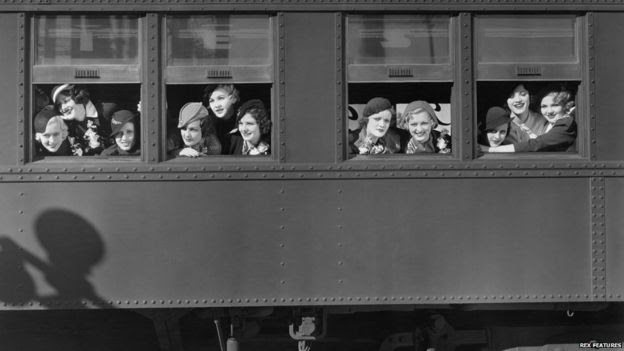 Women at a train window, 1940s