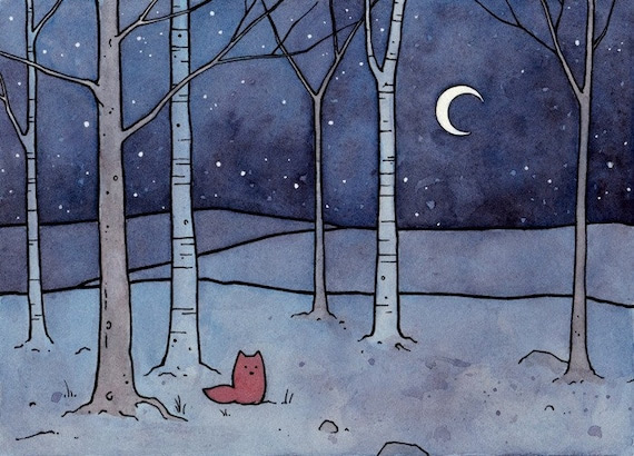 Red Fox and Moon Print