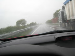 Rain on autobahn - with trucks