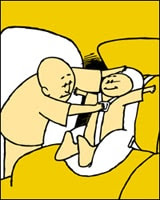 Cartoon of father and child in car seat