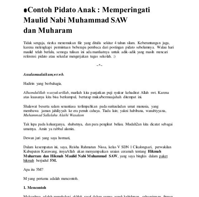 Pidato pendek tentang maulid nabi