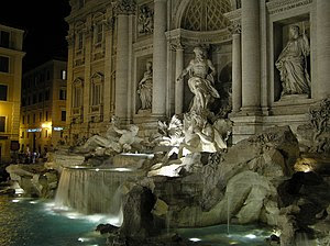 The 18th-century Trevi Fountain at night.