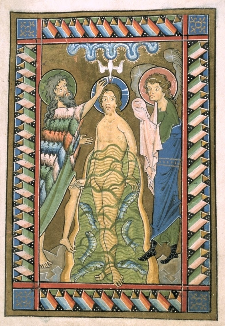 Bapteme du Christ, Psautier de Wurzburg, bibliotheque de Melk, Autriche, anno 1255