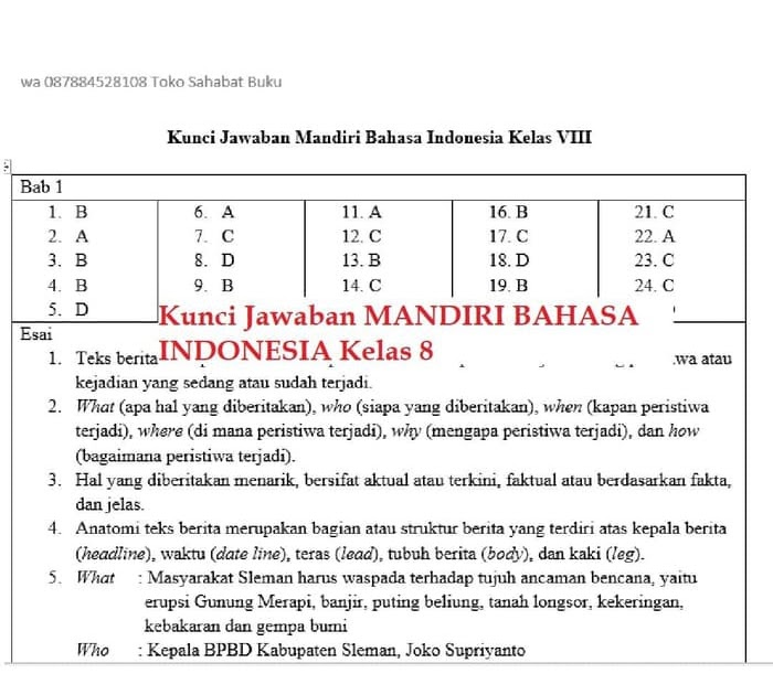 Kunci jawaban buku mandiri bahasa indonesia kelas 9 penerbit erlangga
