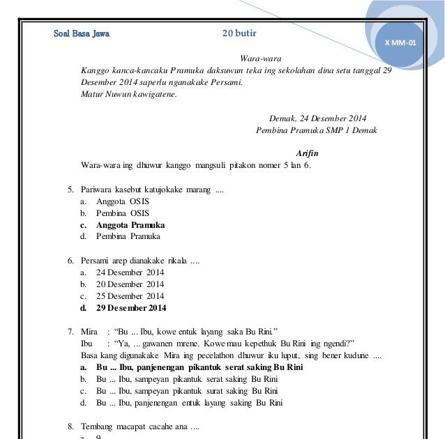 Tuladha Soal Materi Wara Wara Jawabanku Id