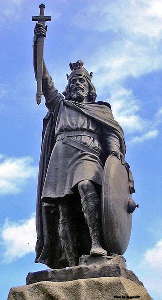 Statue of St. Alfred the Great in Winchester, England.