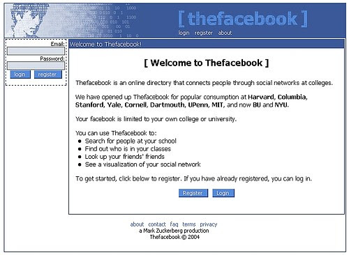 facebook login page