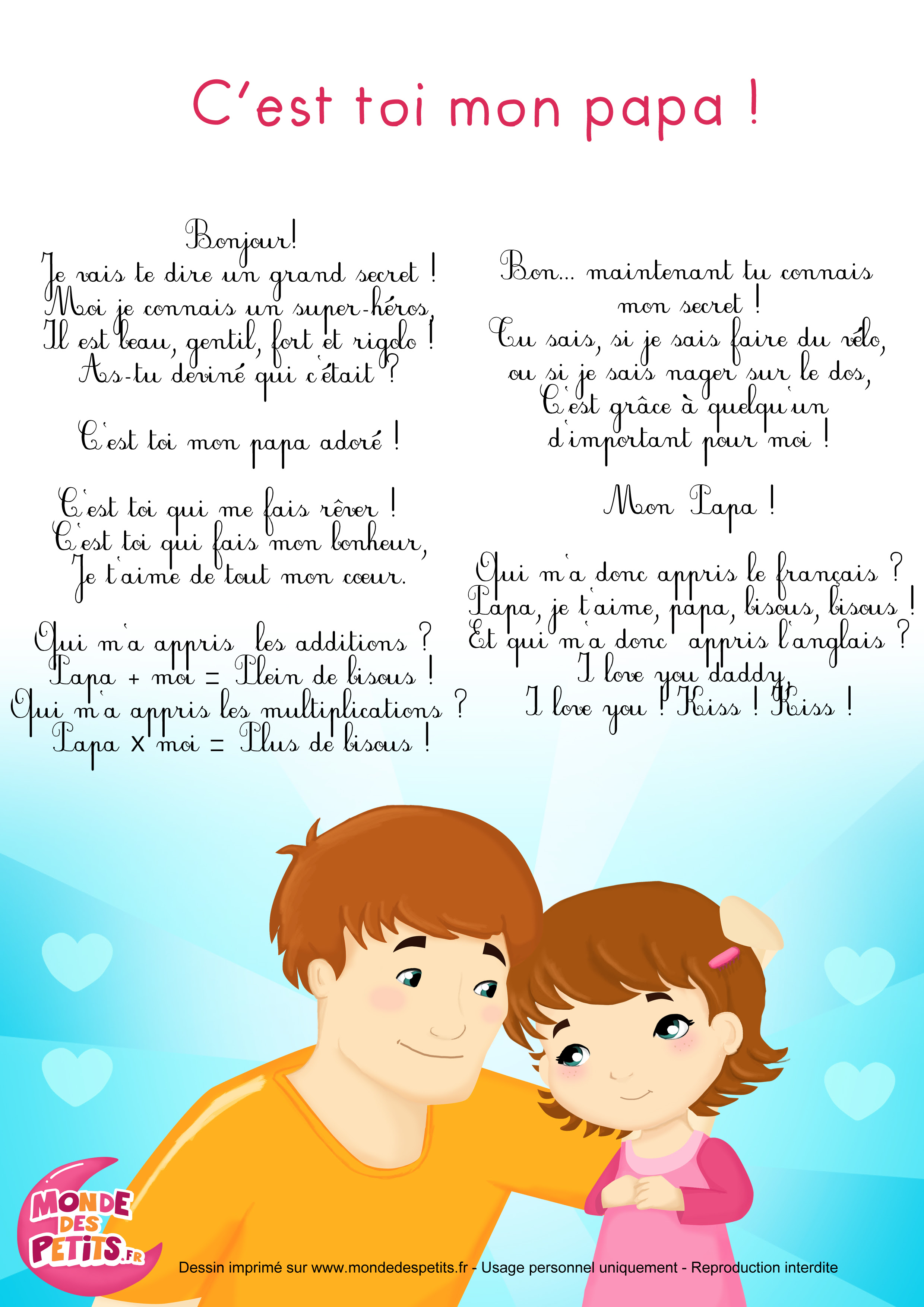 Parole De Chanson D Un Pere A Sa Fille C'est tou mon papa ! (PAROLE & CHANSON)