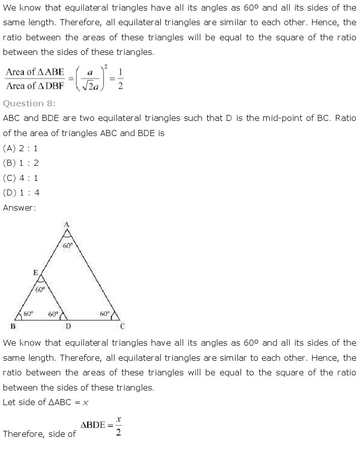 NCERT Solutions for Class 10th Maths Chapter 6 - Triangles