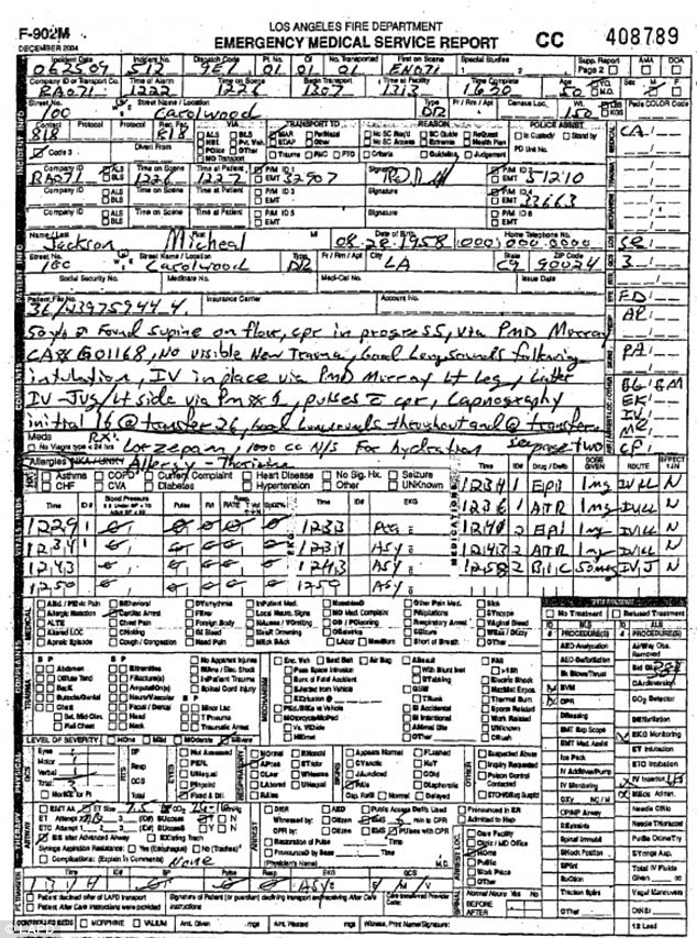 Last moments: The Emergency Services report of what ended up being the end of Michael Jackson's life at his Carolwood residence in California