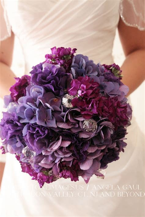 purple hydrangea bouquet with crystals Real Wedding purple hydrangea bouquet with crystals Real Wedding
