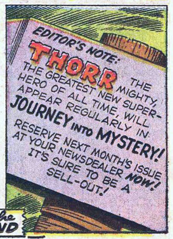 This was back when they were thinking about making him turn into a monster truck. Thor-r-r-r-r-r! (Journey into Mystery #83) Whoops