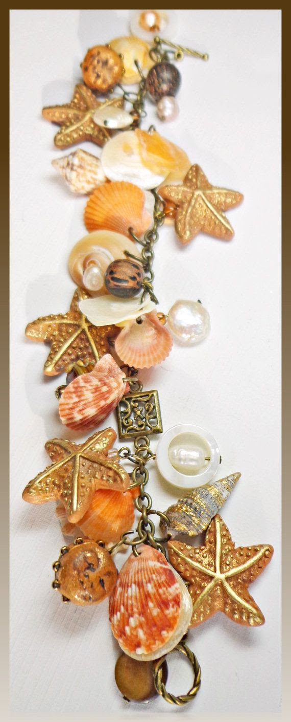 http://www.pinterest.com/pin/58828338856911612/ Chain Bracelet Florida Shell and Starfish polymer clay jewelry...available in my Etsy shop..shells gathered from Casey Key beach