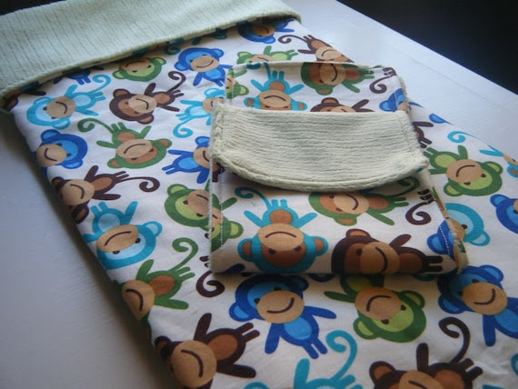 Baby Blanket with Burp Cloths Gift Set - Monkeys - Ready to ship