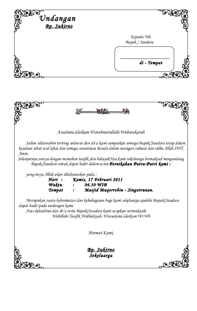 Contoh Surat Undangan Panitia Pernikahan Contoh Surat