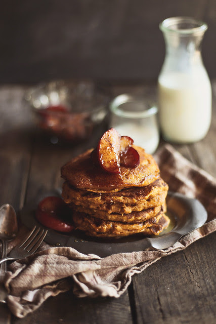 whole wheat pumpkin pancakes with apple-maple compote