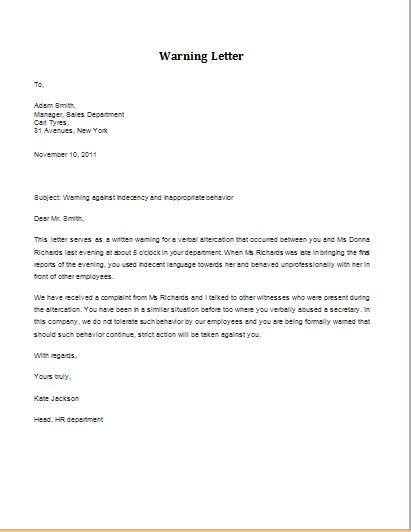 VERBAL ALTERCATION WARNING LETTER for WORD Word & Excel VERBAL ALTERCATION WARNING LETTER for WORD Word & Excel