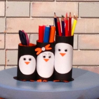 Pencil holder. toilet paper roll craft. Pinguin