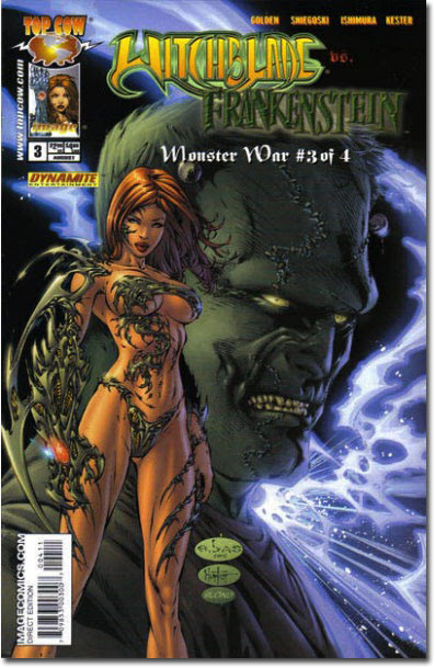They're battling to determine who has the most artificial body parts. (Witchblade vs. Frankenstien #3)