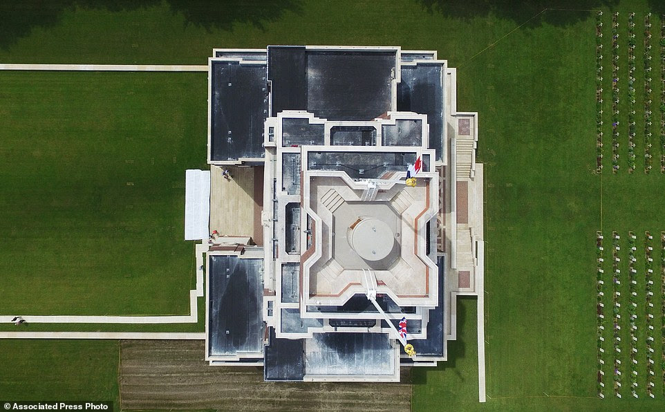The drone captured the tranquillity that now surrounds the Thiepval Memorial, which is on the site of the bloodiest battle in human history