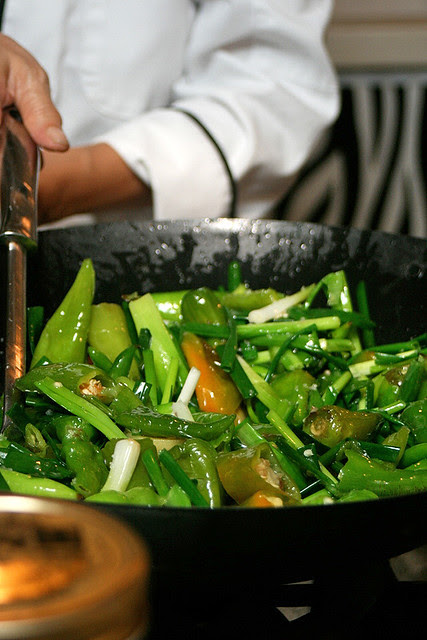 Hot in the wok - the green chili, ginger and scallions