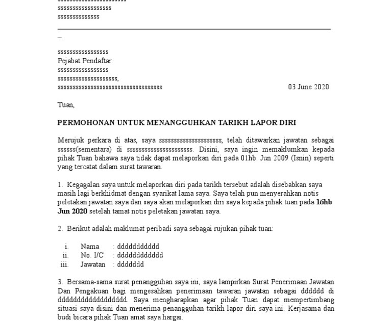 Contoh Surat Perletakan Jawatan Kerajaan - Kueh Apem