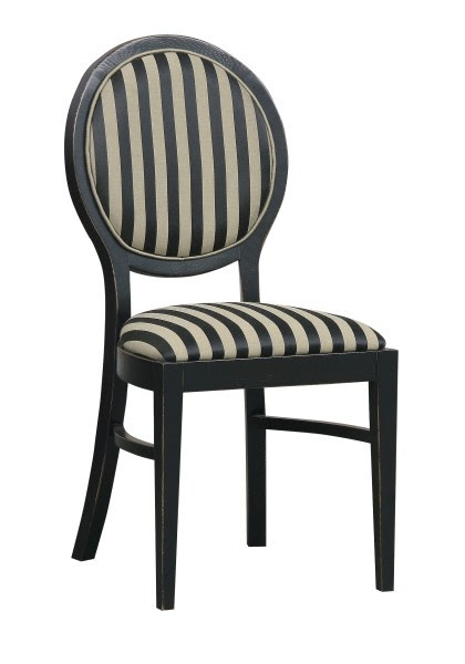 Chair, Medallion Collection. Medallion chair with a round back. Stable construction, supported with traverses legs and elegant colour are inspired by French style. Upholstered with the fabric available with four patterns and colours: black and gold or cream.