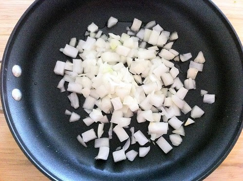 Diced Onion Added to Hot Saute Pan