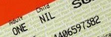 Rail ticket. a bank note and a coin