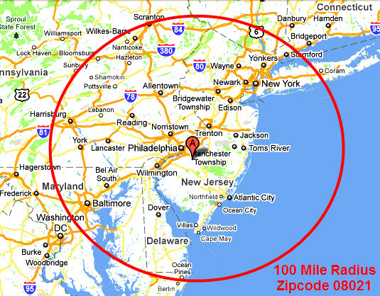 100 Mile Radius Map ~ GOOGLESAIL