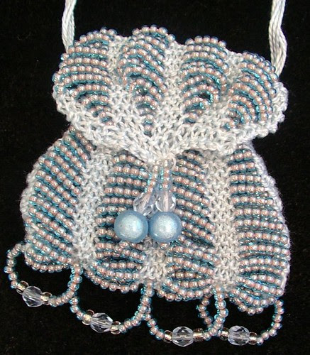hand knitted purse with beads