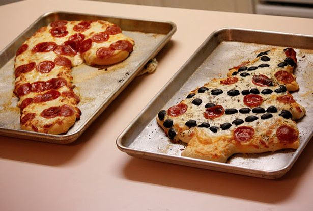 Christmas pizzas! Our family tradition, and carried on by our children much of the time is pizza on Christmas Eve (a holdover from our VERY poor days as newlyweds when pizza was a real treat). These are great ideas!