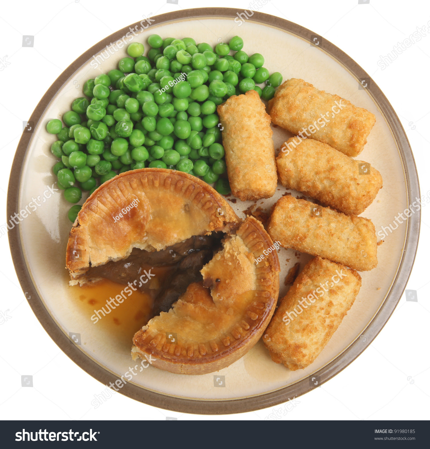 Individual Steak Pie With Croquette Potatoes, Peas And ...