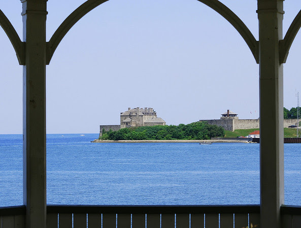 As seen from the gazebo at Niagara on the Lake, Old Fort Niagara has dominated the entrance to the Niagara River since 1726.