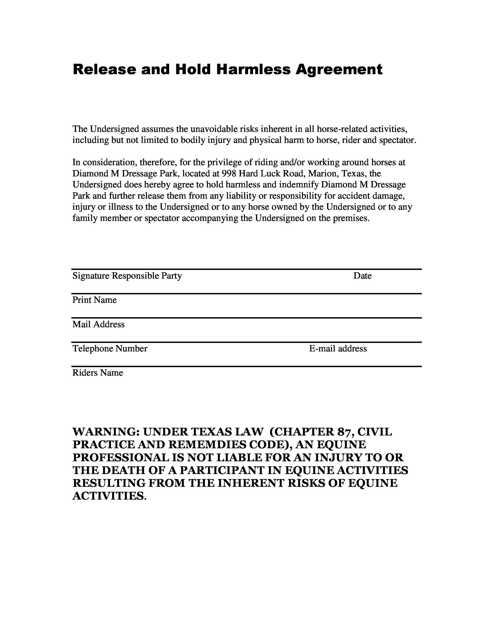 Emigrate or immigrate: Hold liable letter Intended For simple hold harmless agreement template