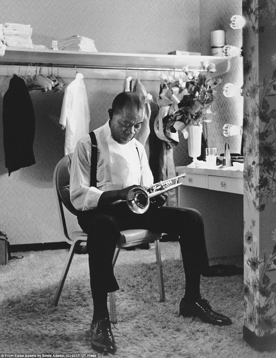 Musician Louis Armstrong in his dressing room at the International Hotel in Las Vegas on September 6, 1970