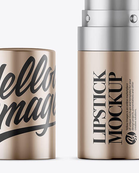 Download Lipstick Packaging Mockup Opened Metallic Lipstick Mockup In Tube Mockups On Yellow Images PSD Mockup Templates