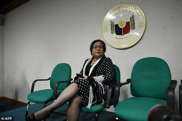 Philippine Senator Leila De Lima, a top critic of President Rodrigo Duterte, sits in the senate in Manila on February 23, 2017