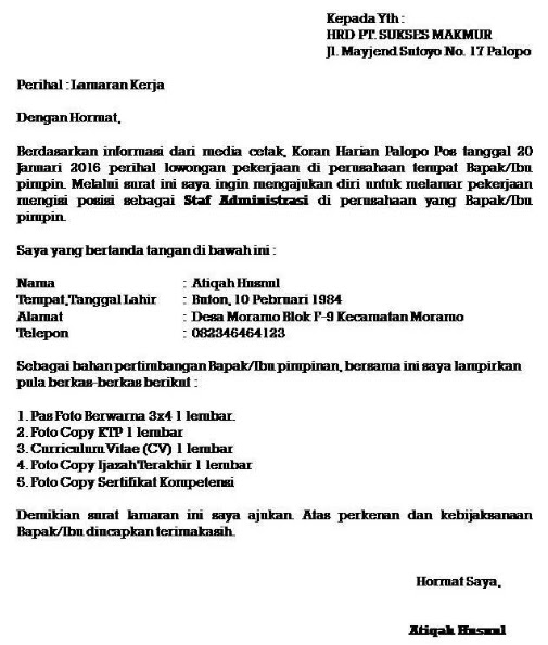 Menyimpulkan Sistematika Dan Isi Surat Lamaran Pekerjaan Contoh Seputar Surat