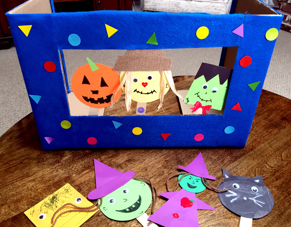 Easy Kids Craft - Making Popsicle Stick Puppets and Puppet Theater from a Diaper Box