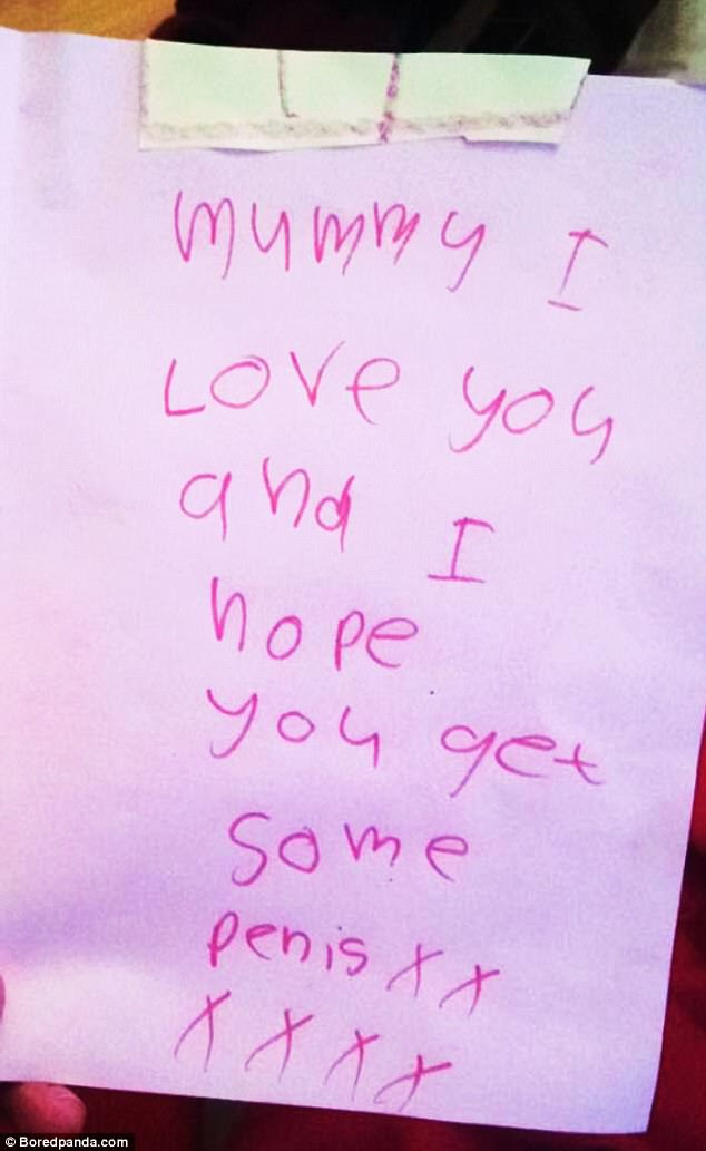 This mother was rather taken aback by their child's extremely inappropriate card
