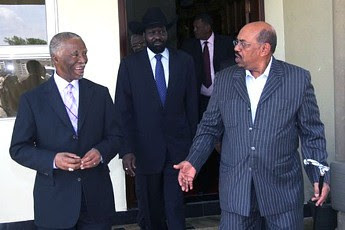 African Union mediator for the Sudans, former President Thabo Mbeki, with Presidents Silva Kiir of the Republic of South Sudan and Omar Hassan al-Bashir of the Republic of Sudan. The two sides may meet at the UNSC. by Pan-African News Wire File Photos